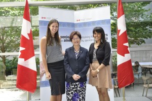 From left to right: Jennifer Hardy of CMHA Ontario, the Honourable Alice Wong and Ahila Poologaindran of Toronto Community Housing at the New Horizons funding announcement this week.